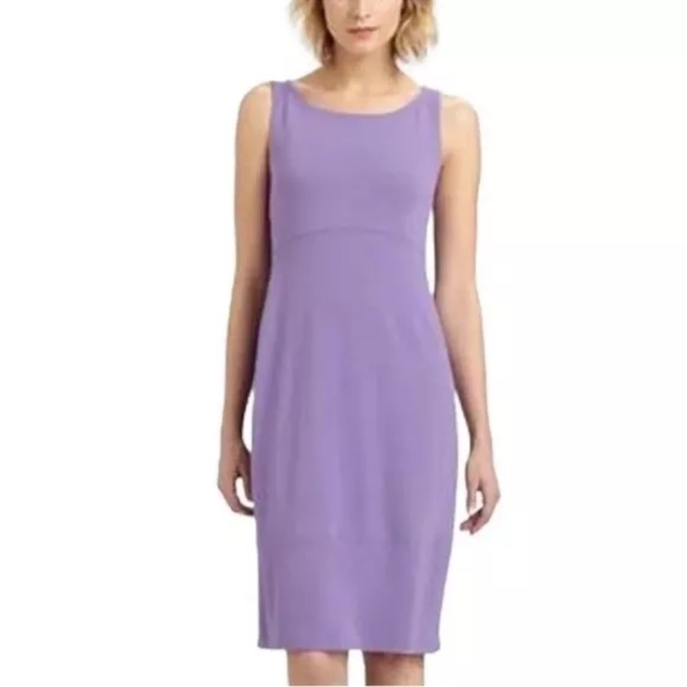 Eileen Fisher Mulberry Purple Wide Boat Neck Oval Cutout Dress.